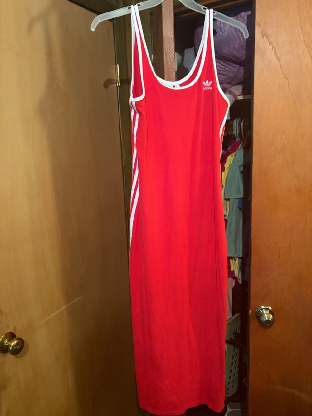 adidas Red Maxi Tank Dress with White Accents